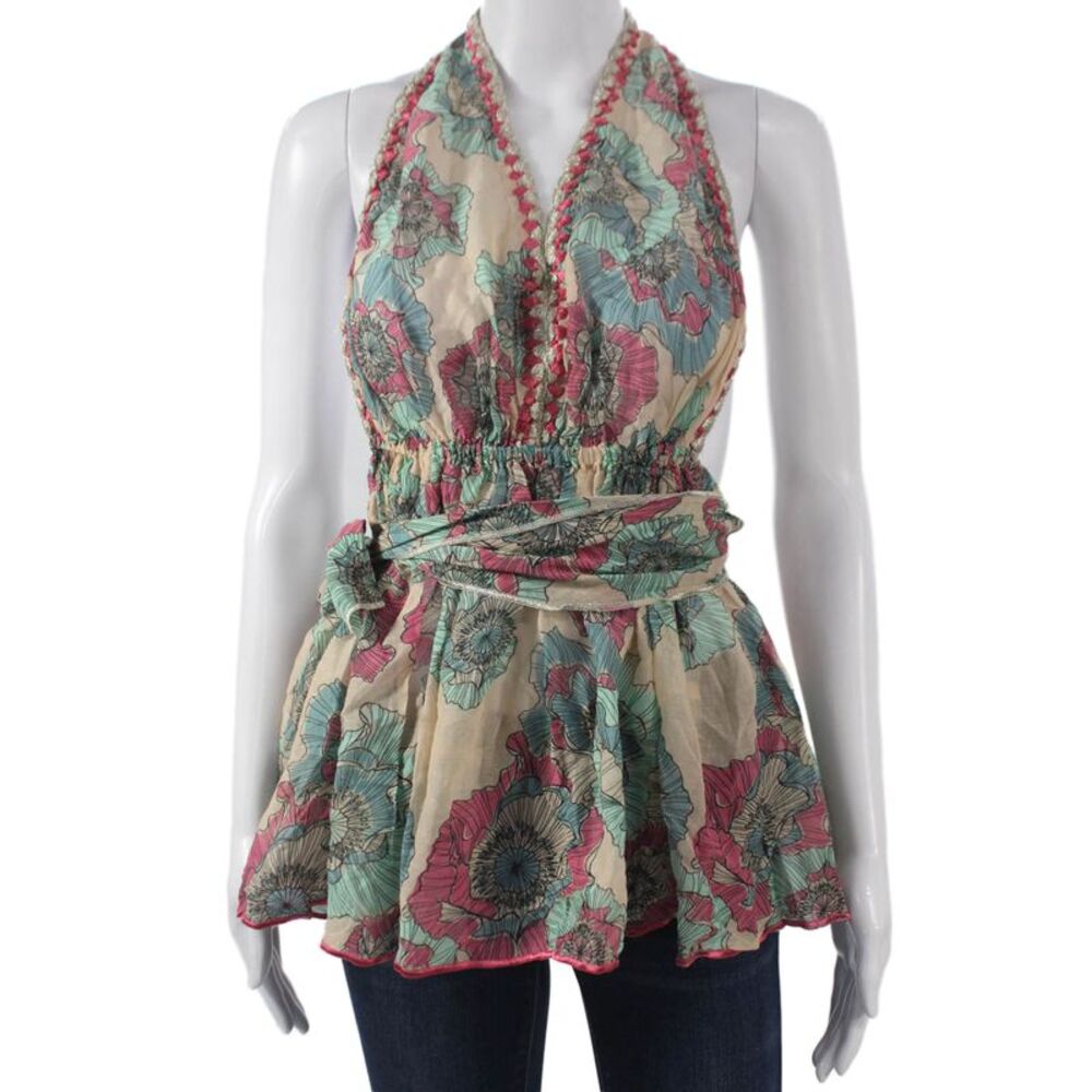 Chio Women Halter Blouse Brown Viscose Blend Sleeveless Size S